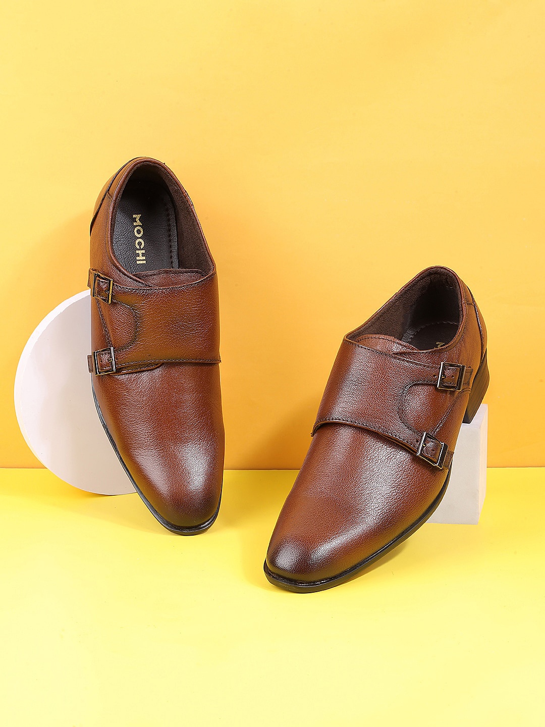 

Metro Men Textured Leather Formal Monk Shoes, Tan