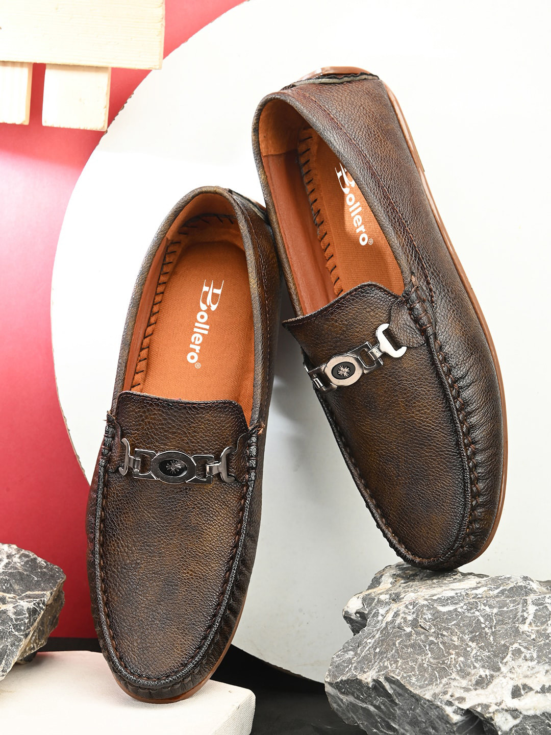 

Bollero Men Textured Lightweight Horsebit Loafers, Brown