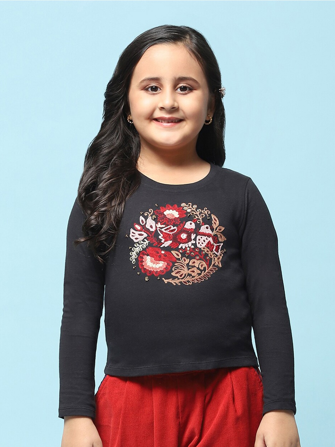 Biba Floral Printed Cotton Top, Black