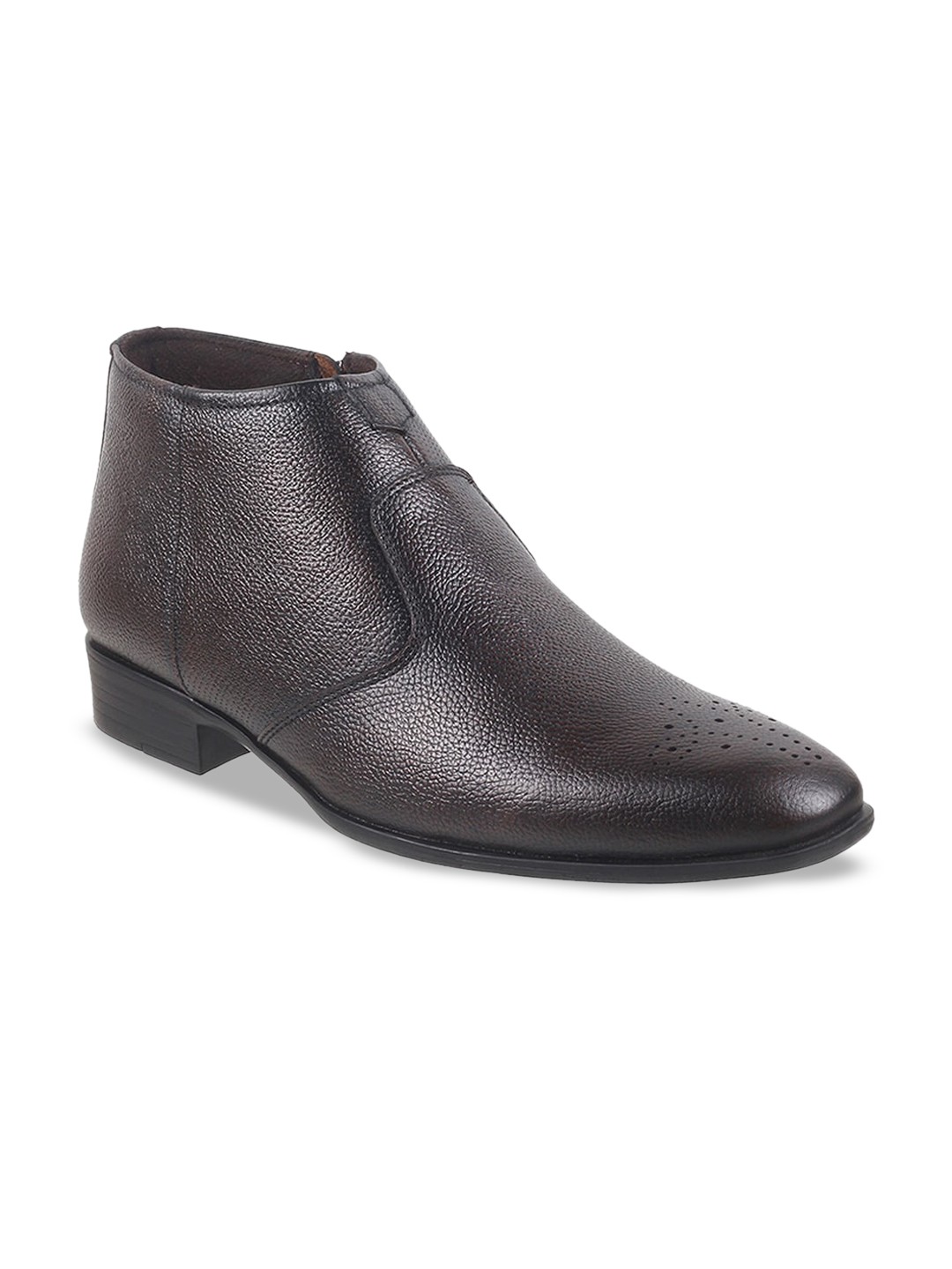 

Mochi Men Mid Top Textured Leather Work Regular Boots, Brown
