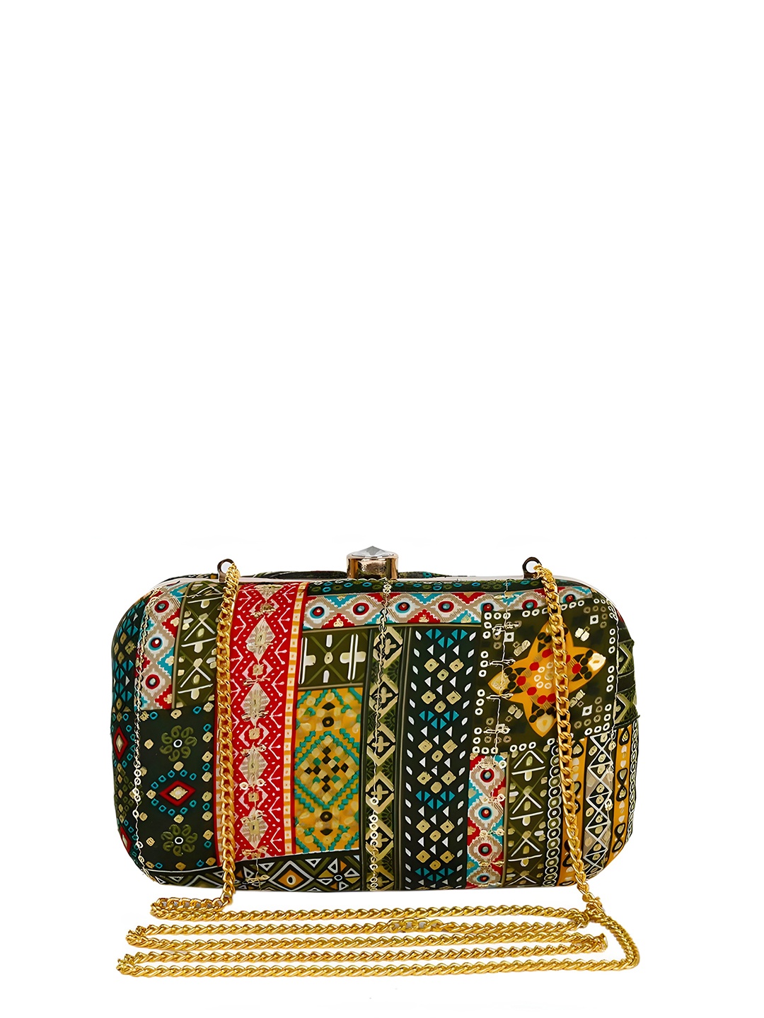 

REZZY Printed Party Box Clutch With Shoulder Strap, Red