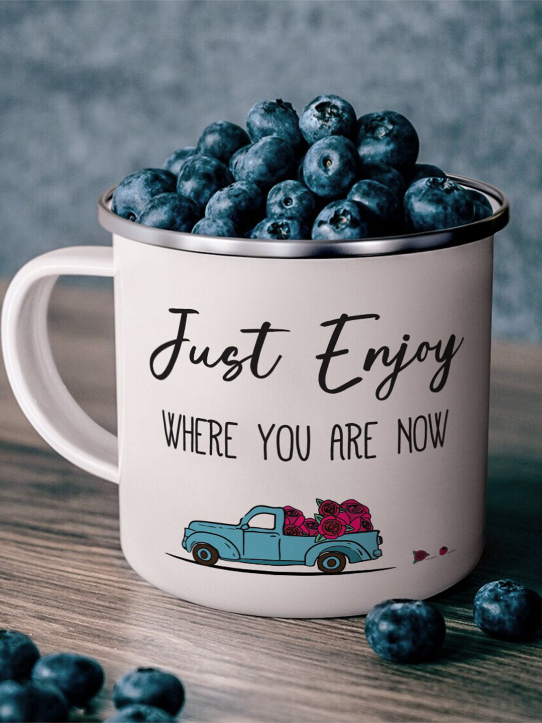 

Gathari White & Blue Printed Stainless Steel Glossy Mug 300ml