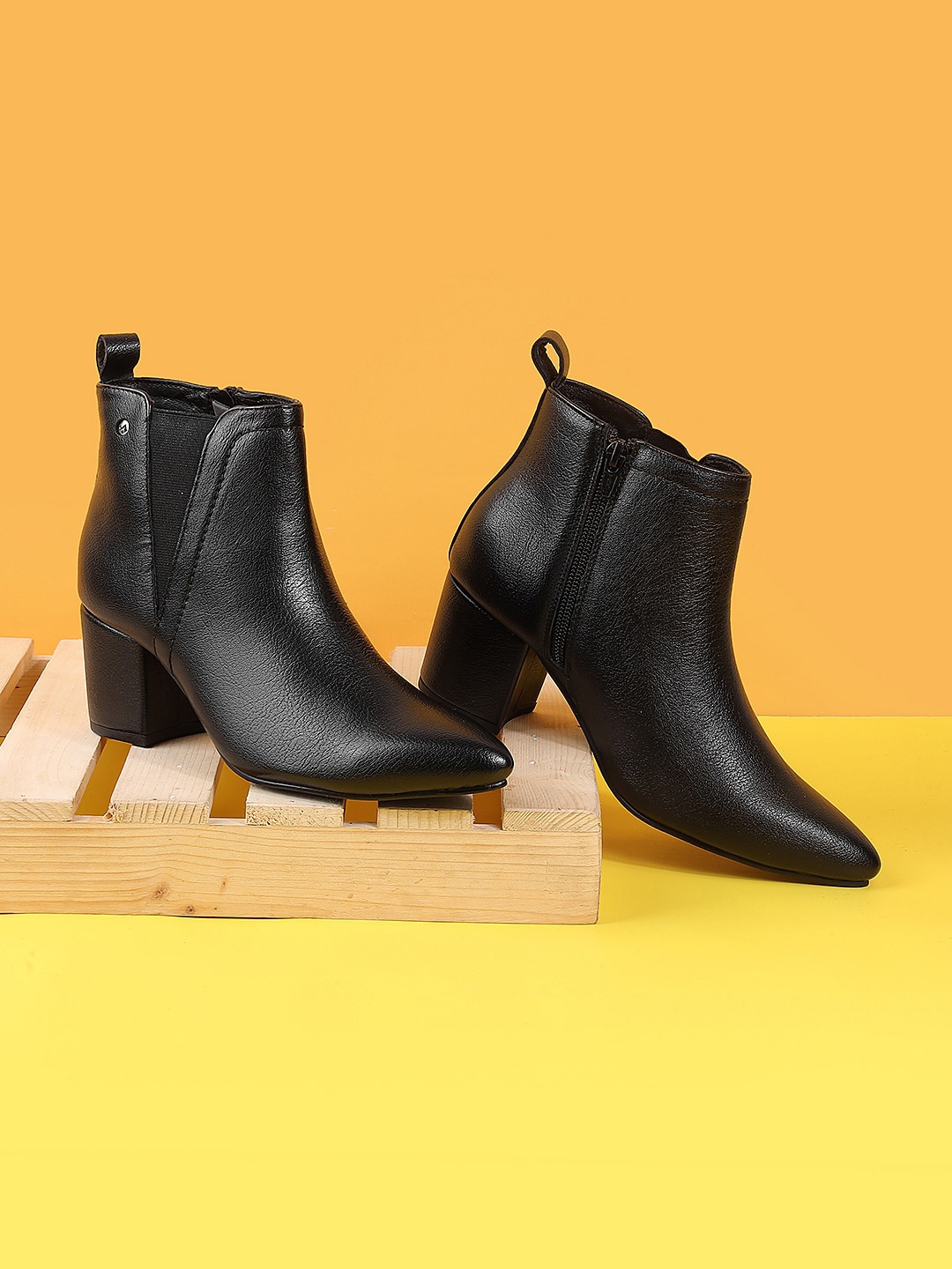 

Metro Textured Block Heeled Mid-Top Chelsea Boots, Black