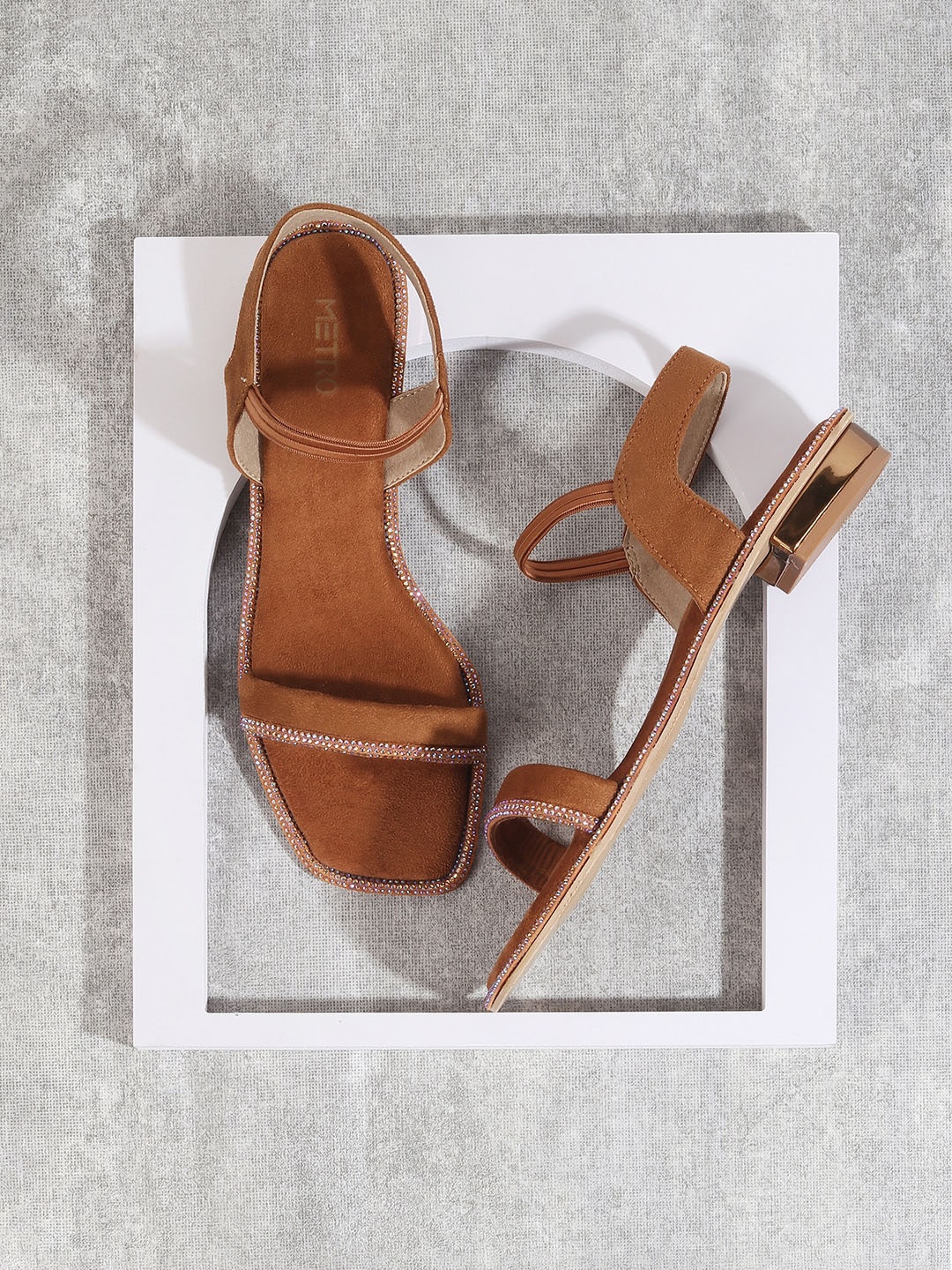

Metro Embellished Open Toe Flats, Tan