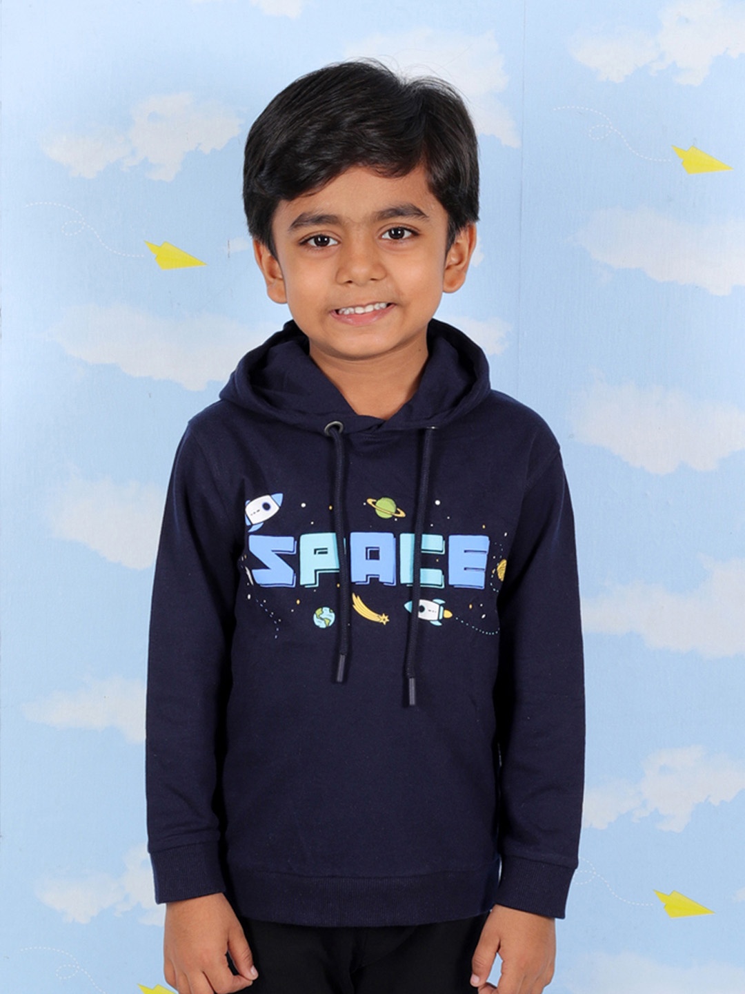 

The Mom Store Kids Typography Printed Hooded Sweatshirt, Navy blue