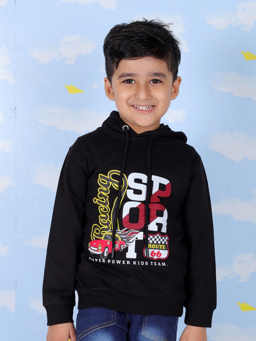 

The Mom Store Kids Typography Printed Hooded Sweatshirt, Black