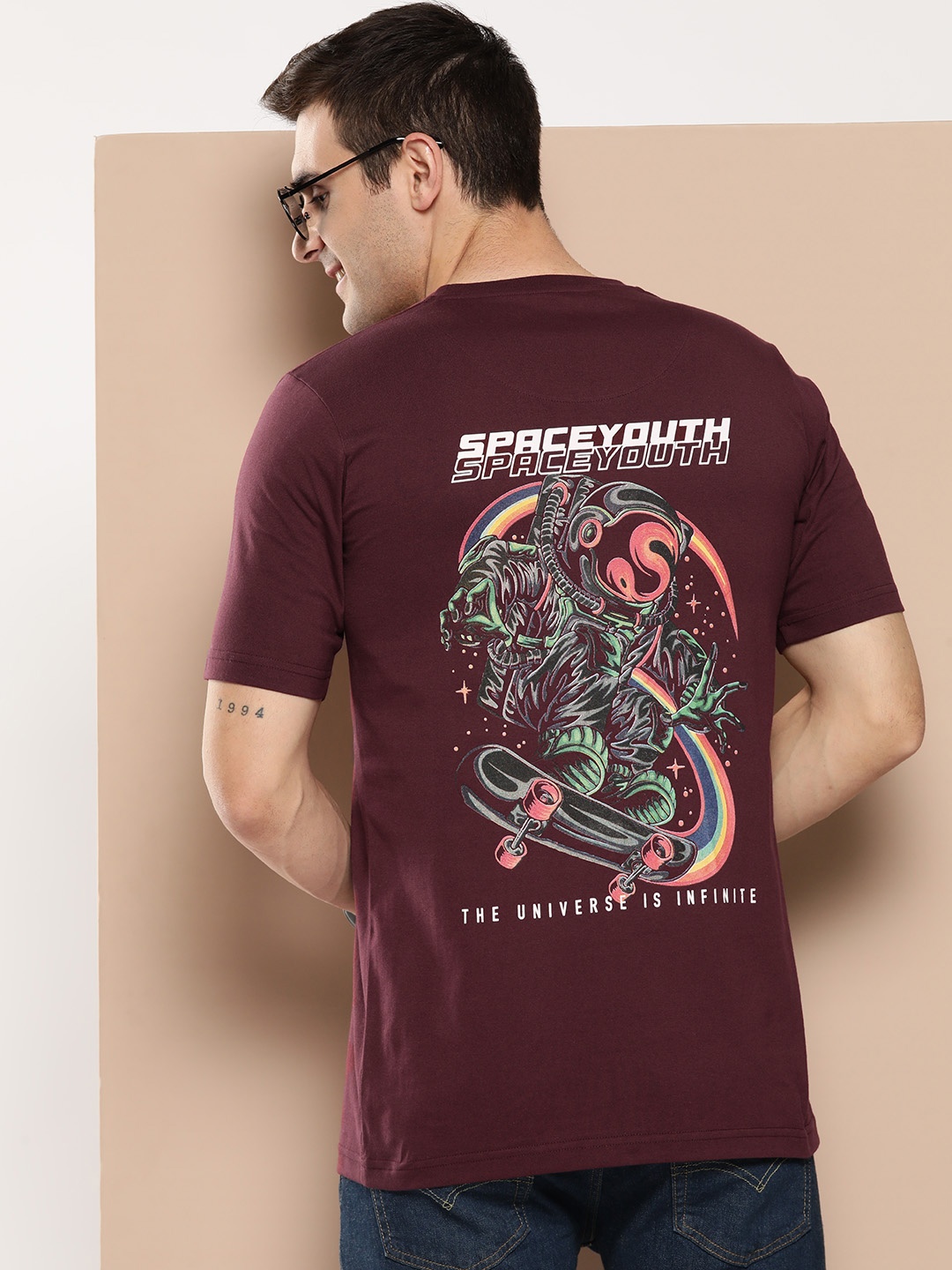 

HERE&NOW Men Printed T-shirt, Maroon