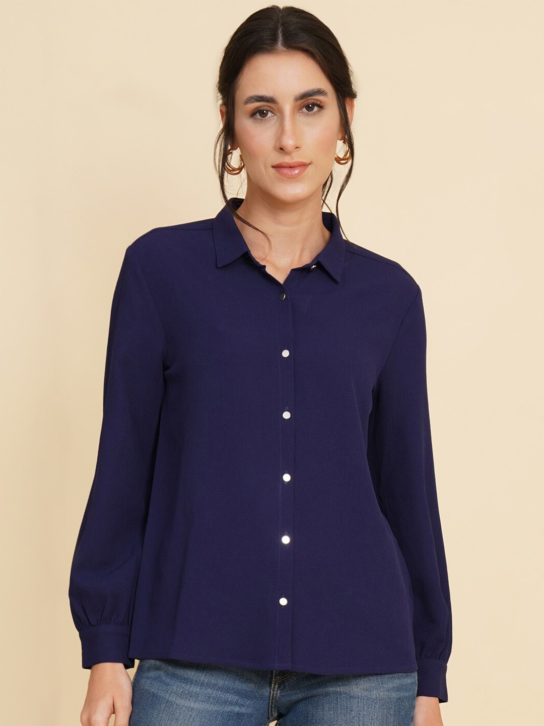 

HOUSE OF KKARMA Spread Collar Classic Casual Shirt, Navy blue