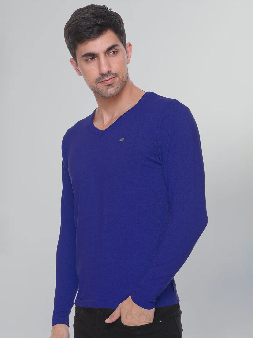 GODFREY V-Neck Cotton Pullover, Blue