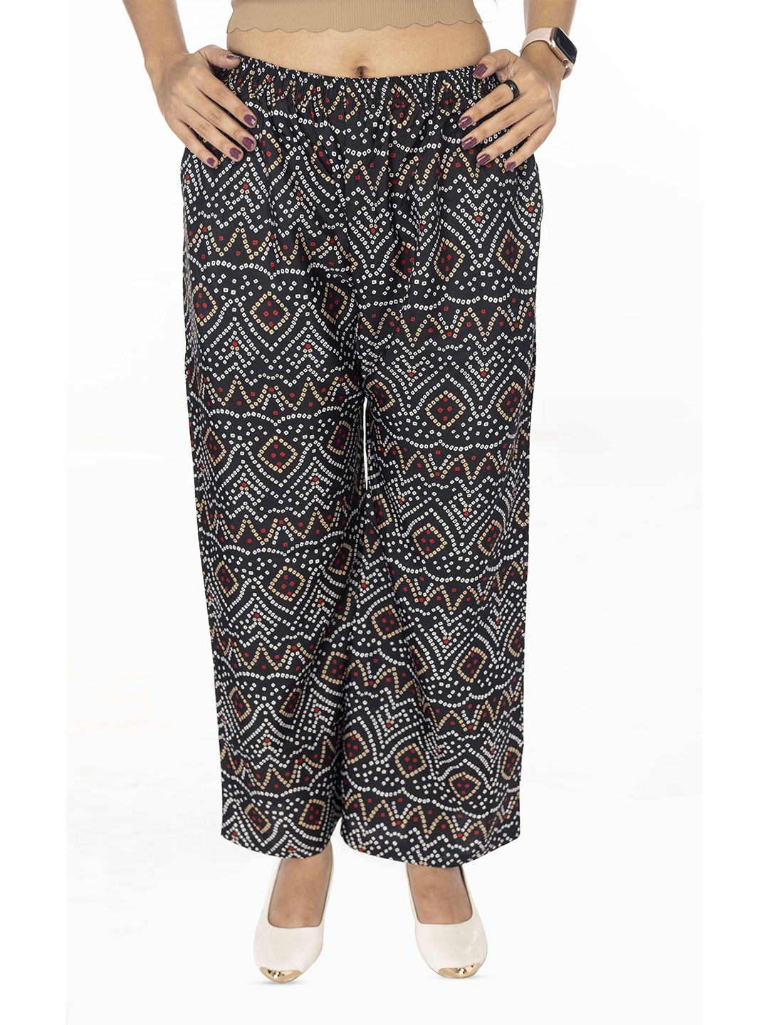 

Comfy Pro Women Ethnic Motifs Printed Wide Leg Palazzos, Black