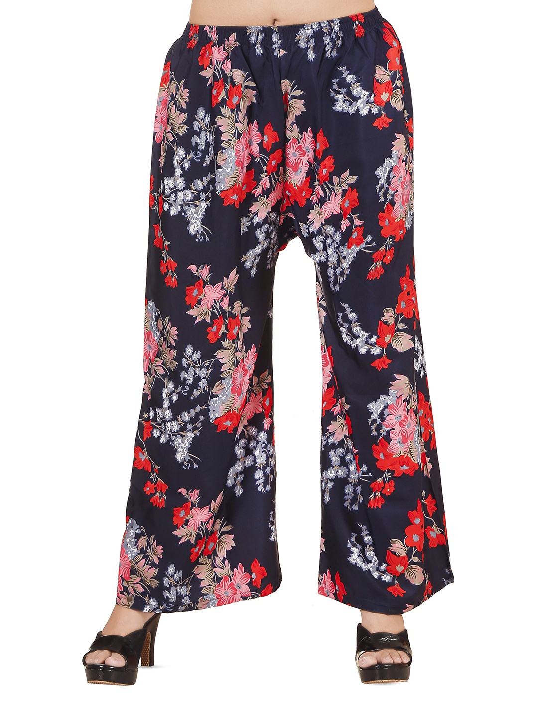 

Comfy Pro Women Floral Printed Crepe Palazzos, Navy blue