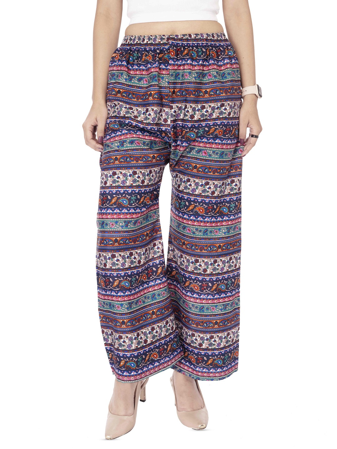 

Comfy Pro Women Printed Crepe Palazzos, Navy blue