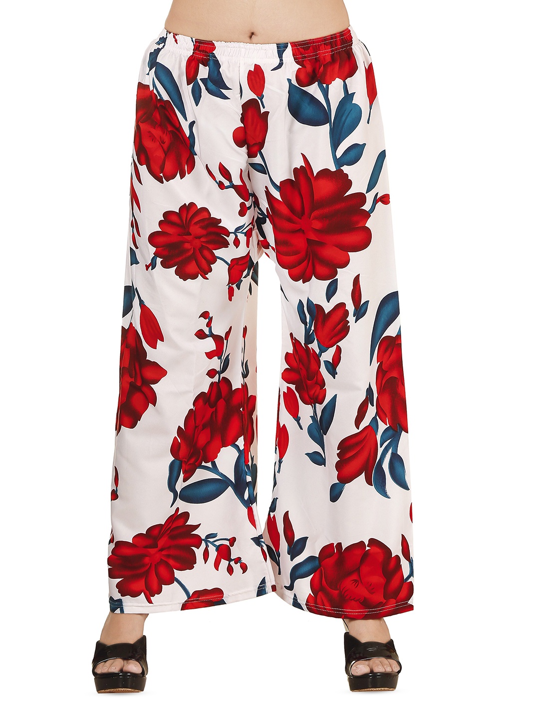 

Comfy Pro Women Floral Printed Wide Leg Palazzos, White