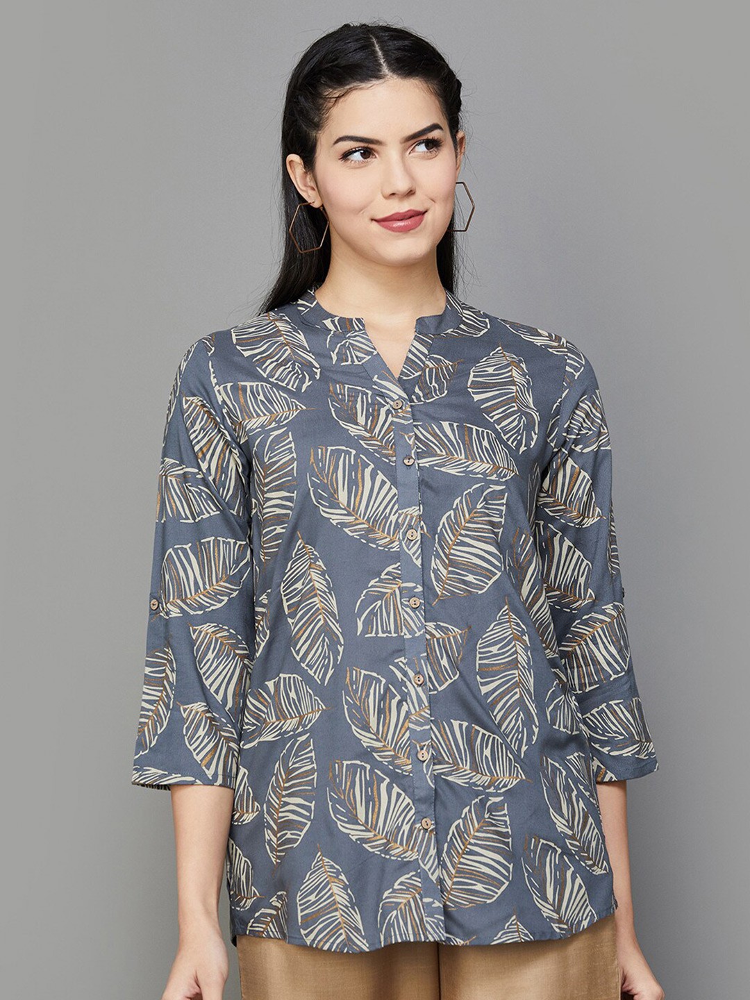 

Melange by Lifestyle Tropical Printed Top, Grey