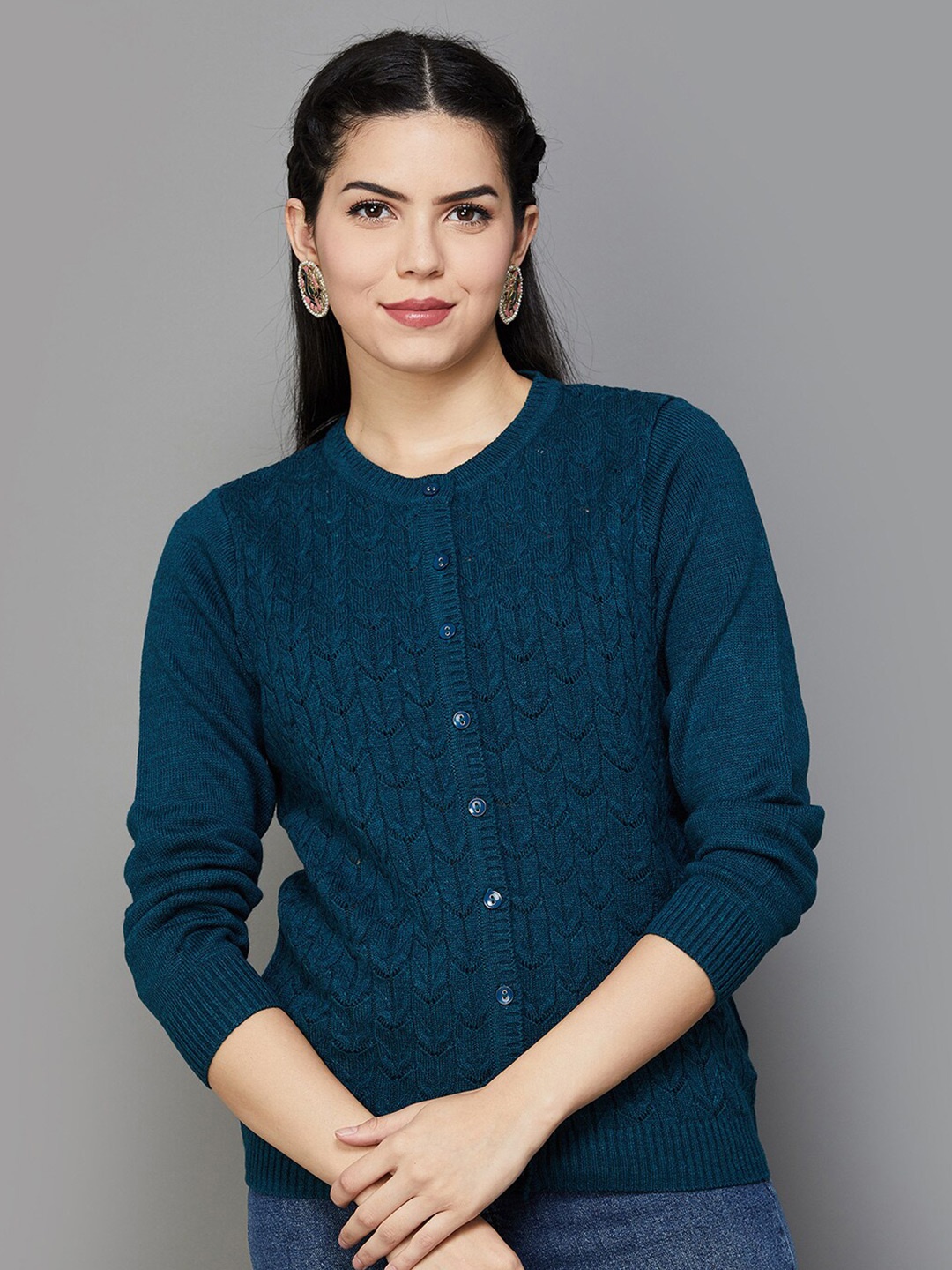 

Melange by Lifestyle Self Design Geometric Pure Acrylic Cardigan, Teal