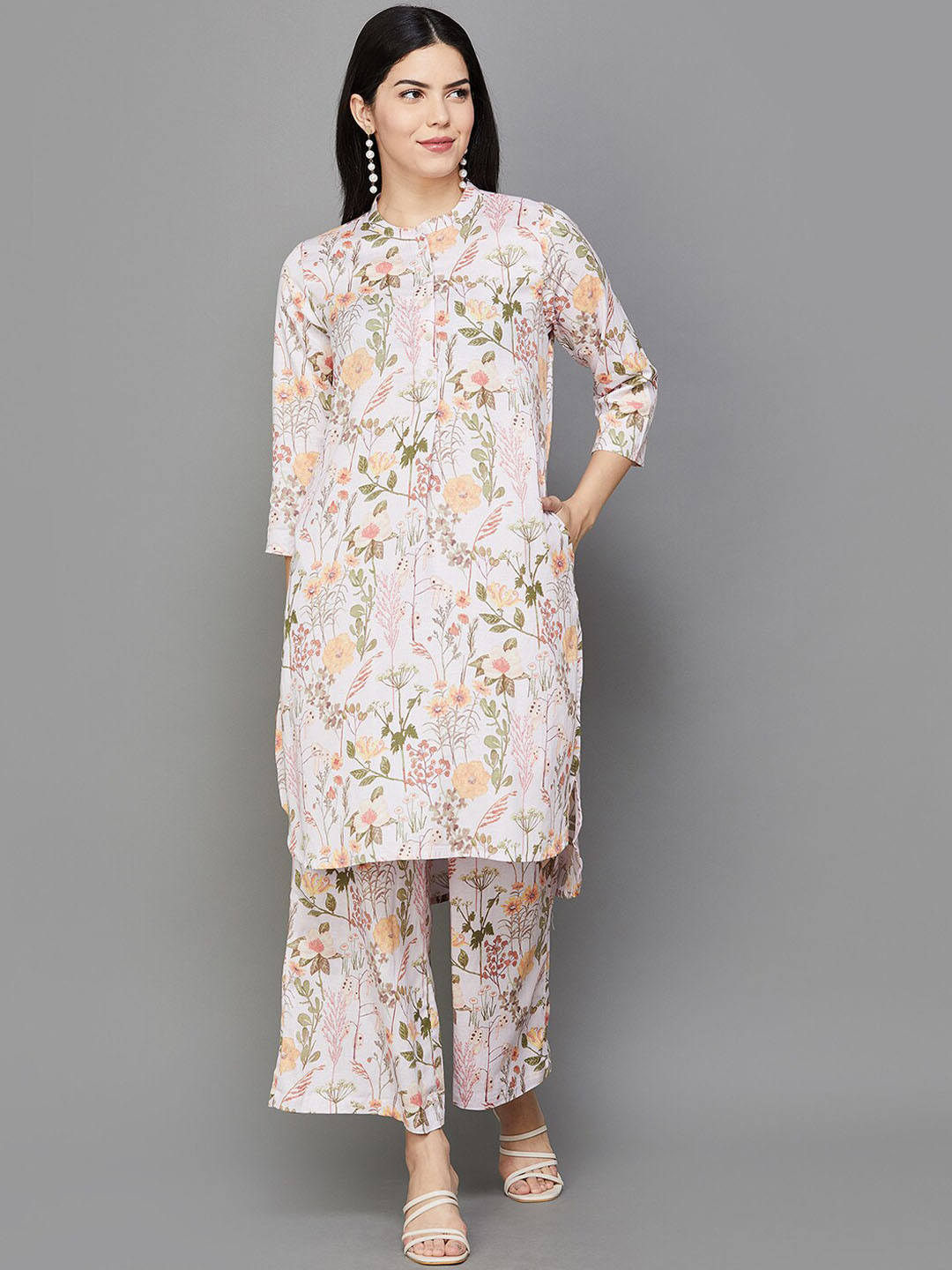 

Melange by Lifestyle Floral Printed Straight Kurta, White