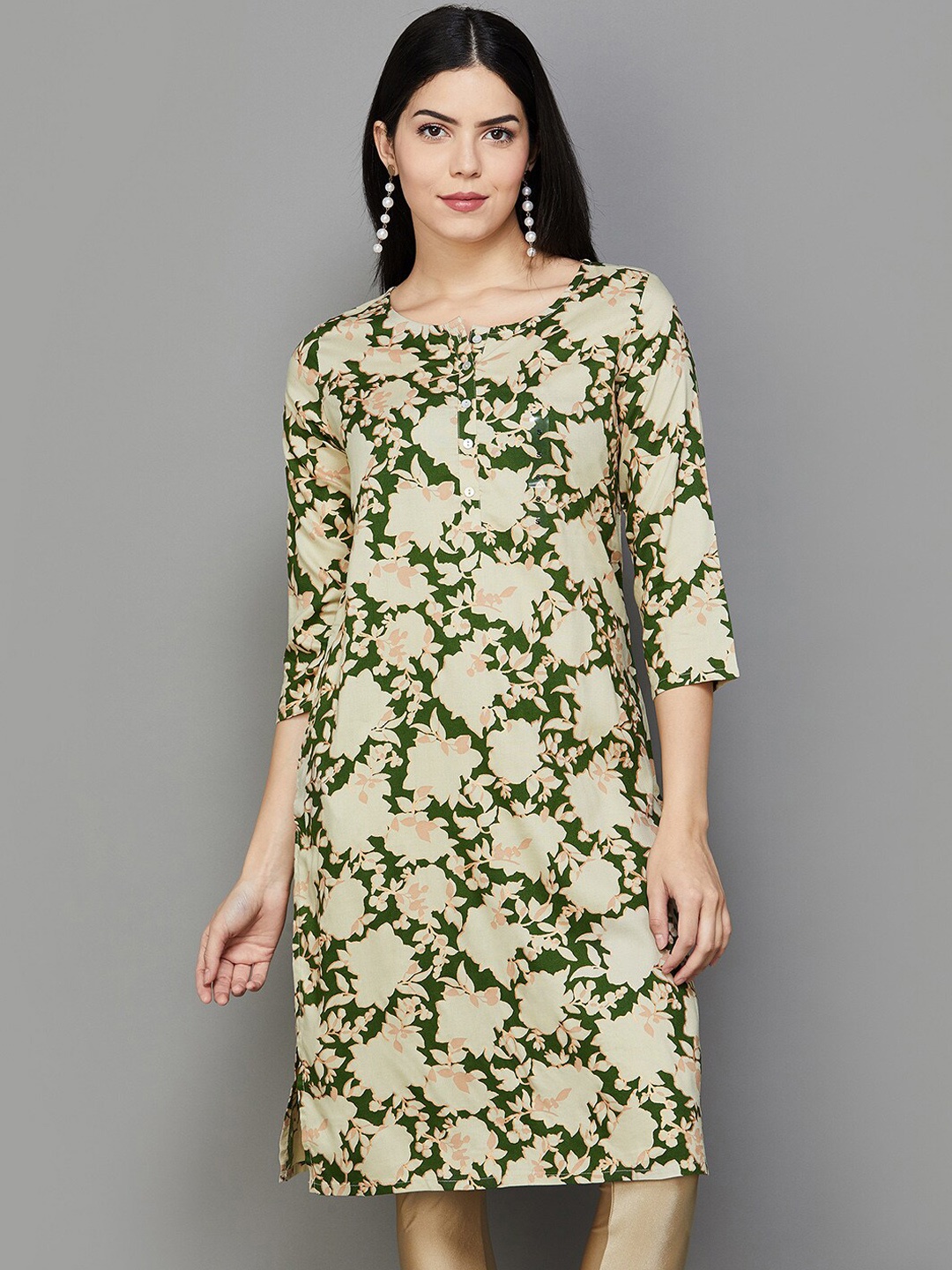 

Melange by Lifestyle Floral Printed Straight Kurta, Green