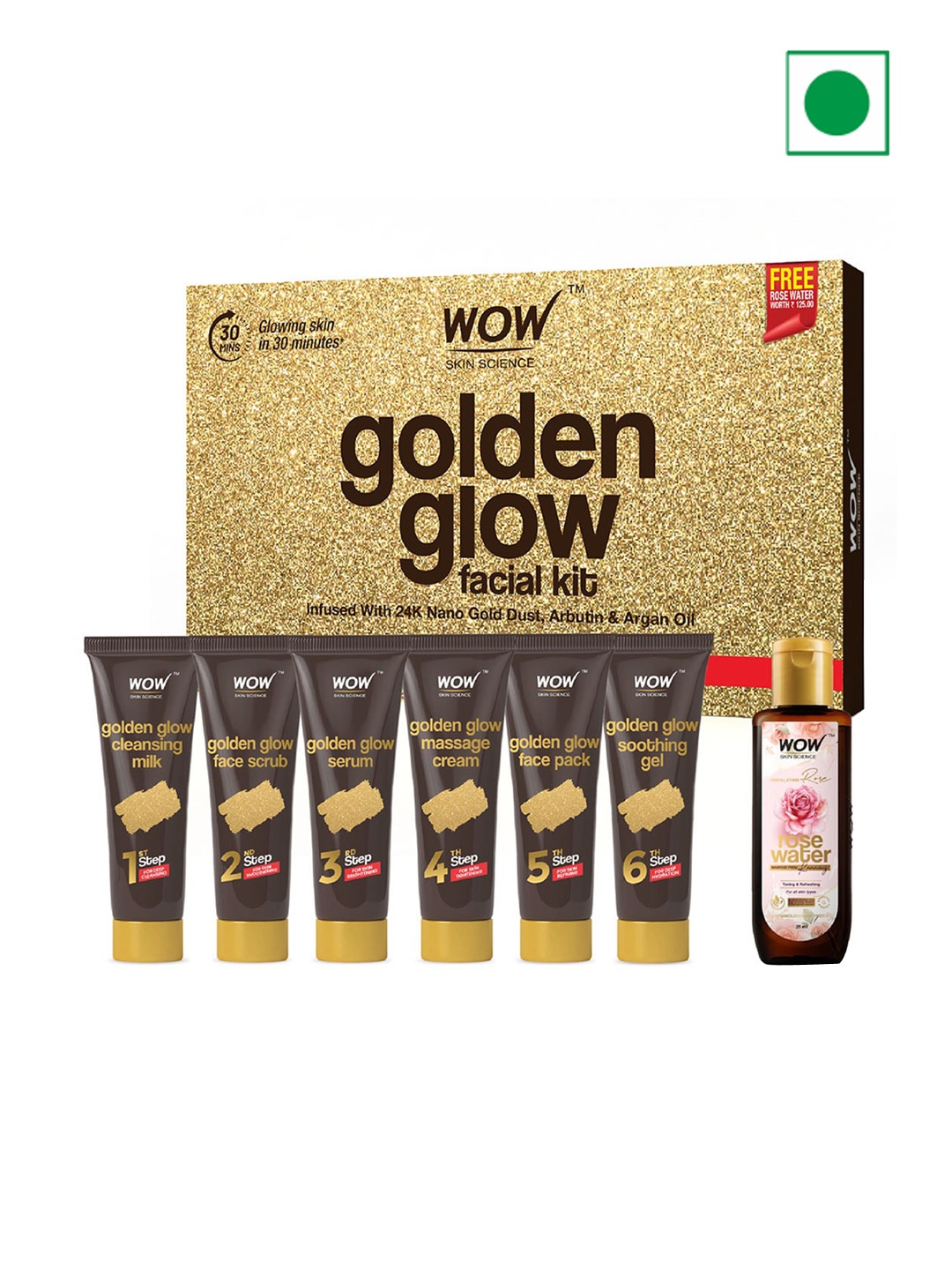

WOW SKIN SCIENCE Golden Glow Facial Kit with Arbutin & Argan Oil - 85 ml, Brown