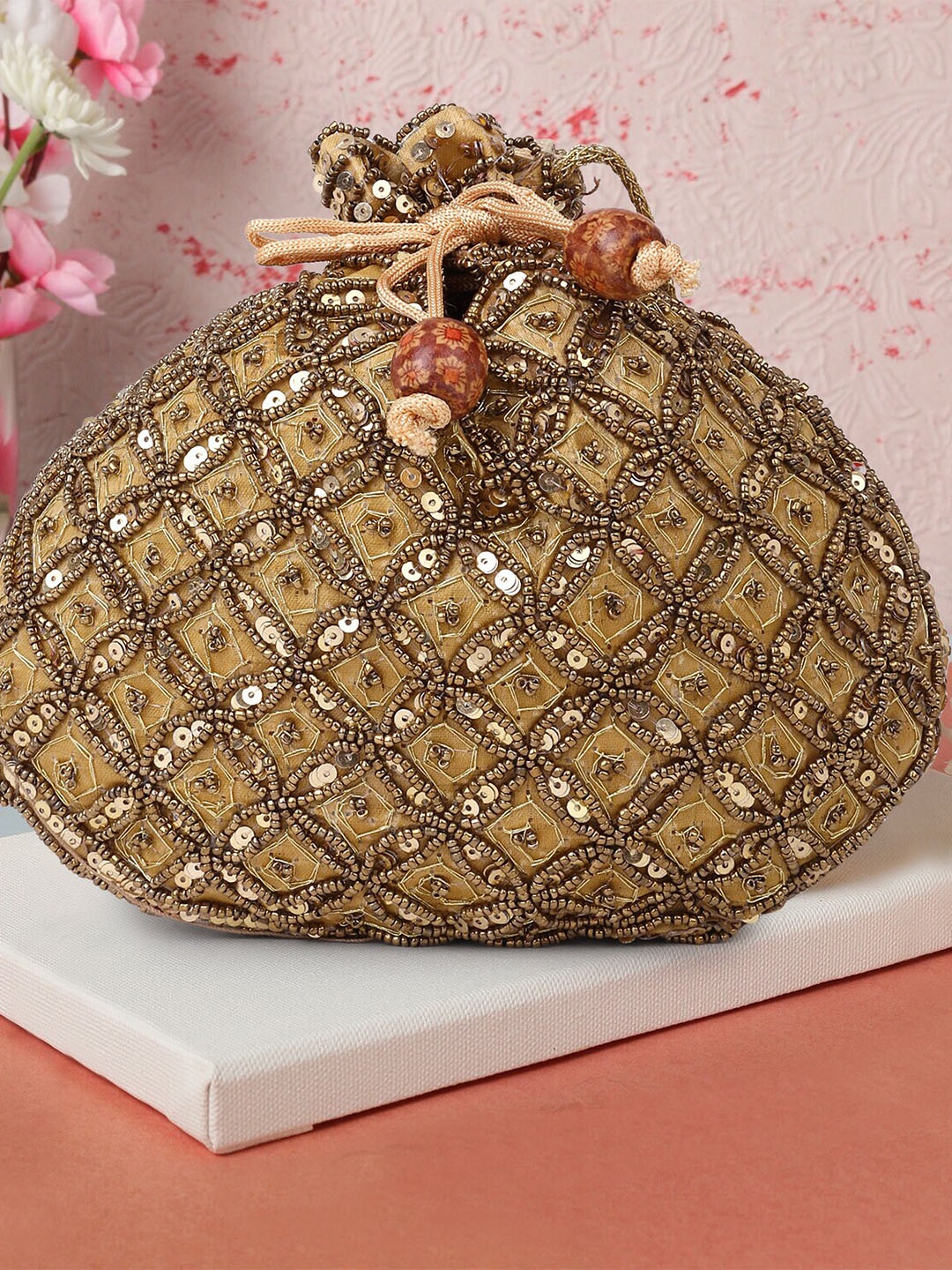 

DN Creation Embellished Potli Clutch, Gold