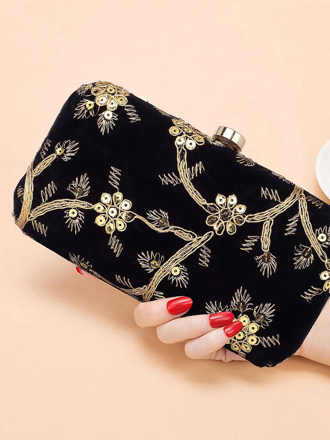 

DN Creation Embellished Box Clutch, Black