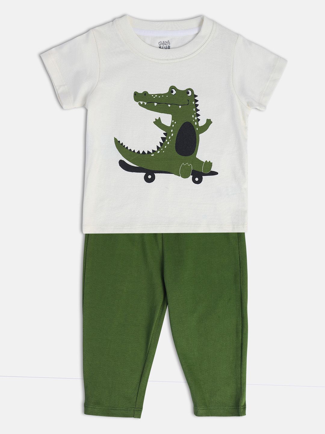 

MINI KLUB Boys Printed Pure Cotton T-shirt With Trousers, White
