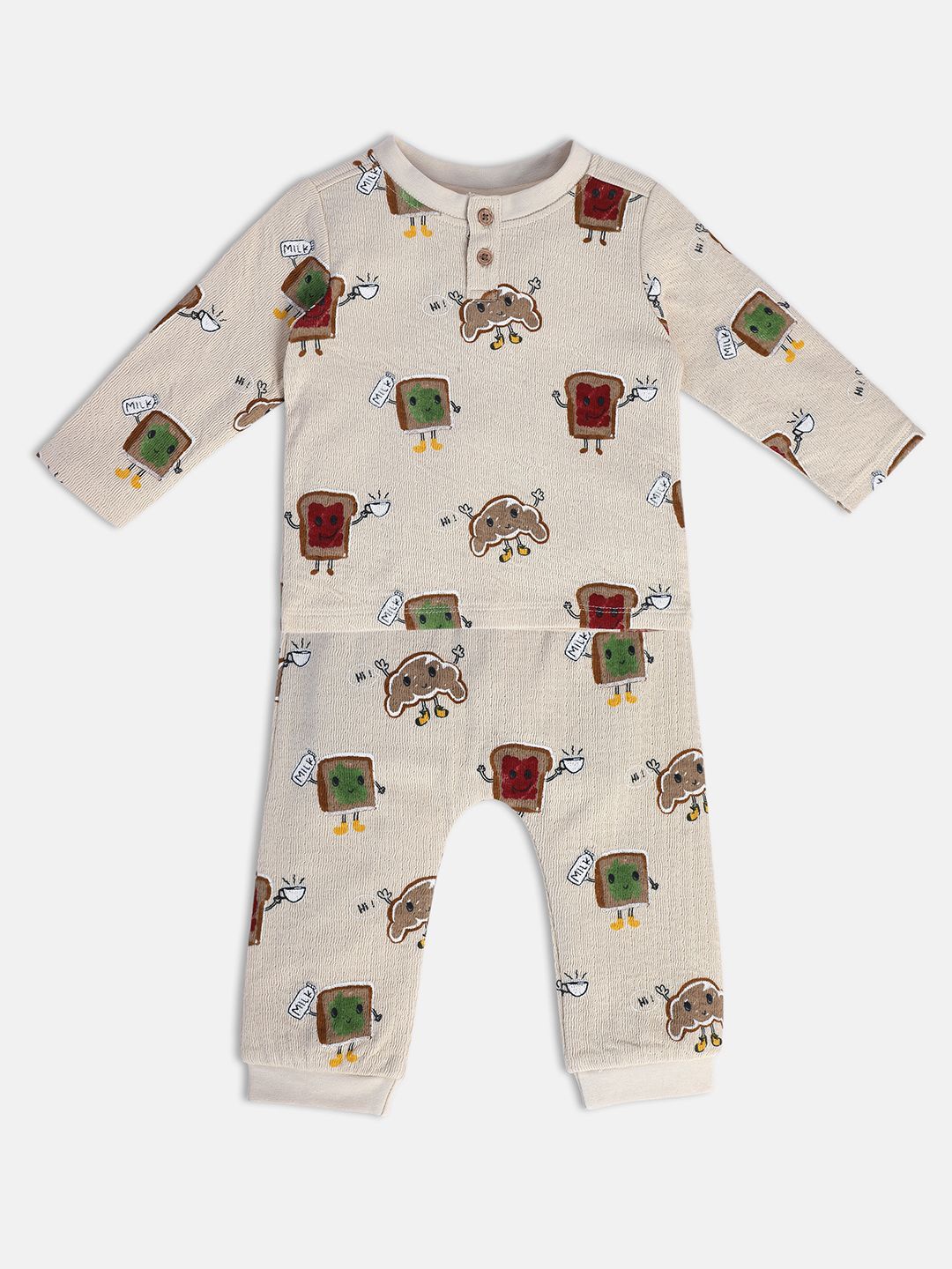 MINI KLUB Boys Printed T-shirt with Trousers, Cream