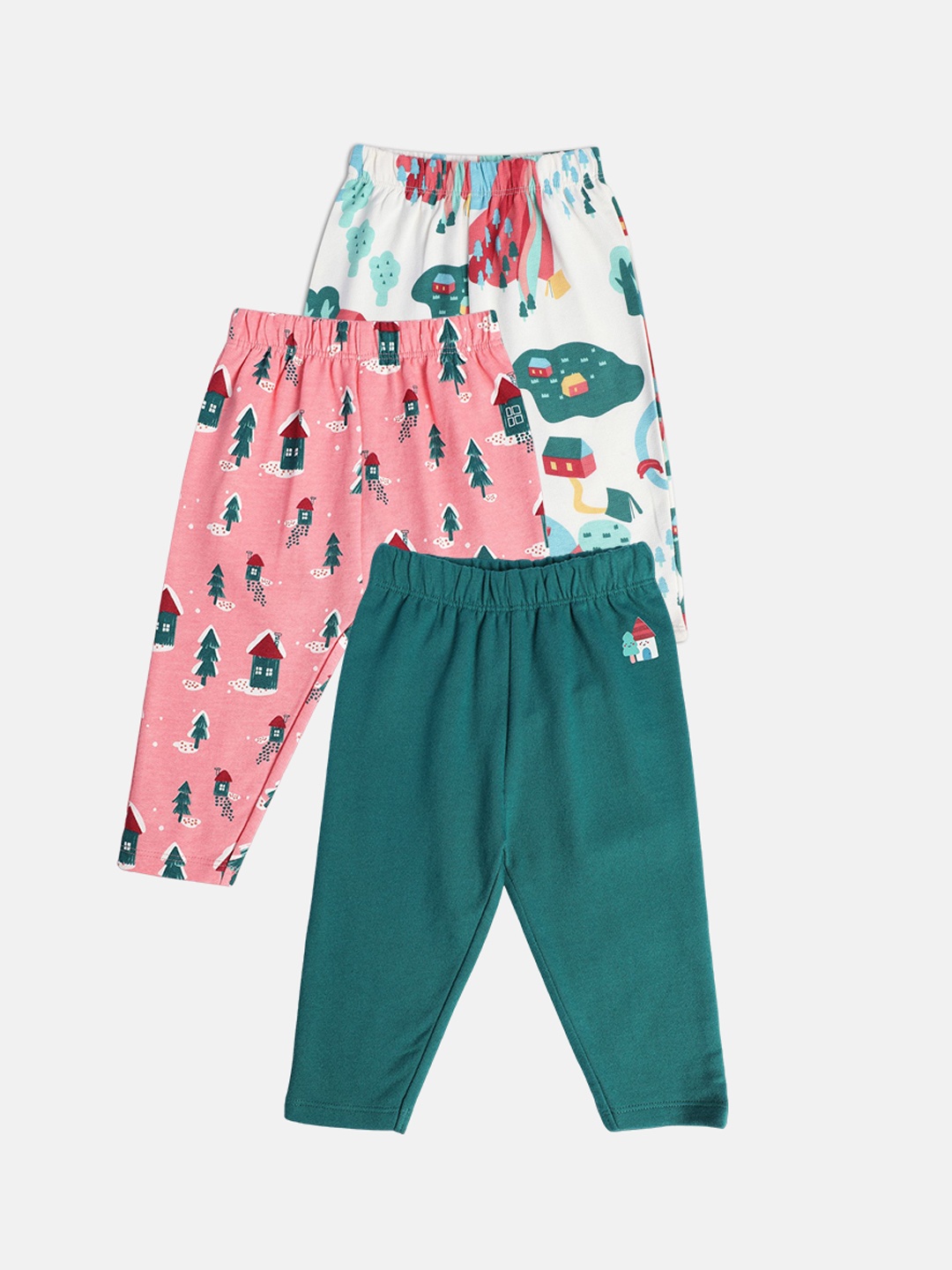 

MINI KLUB Girls Pack Of 3 Printed Easy Wash Pure Cotton Trouser, White