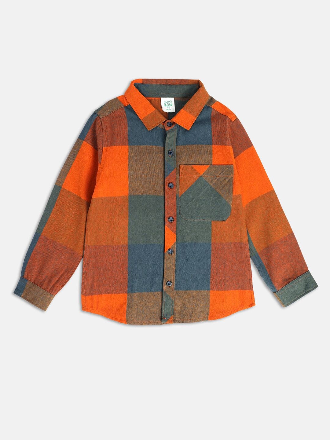

MINI KLUB Boys Checked Pure Cotton Casual Shirt, Orange