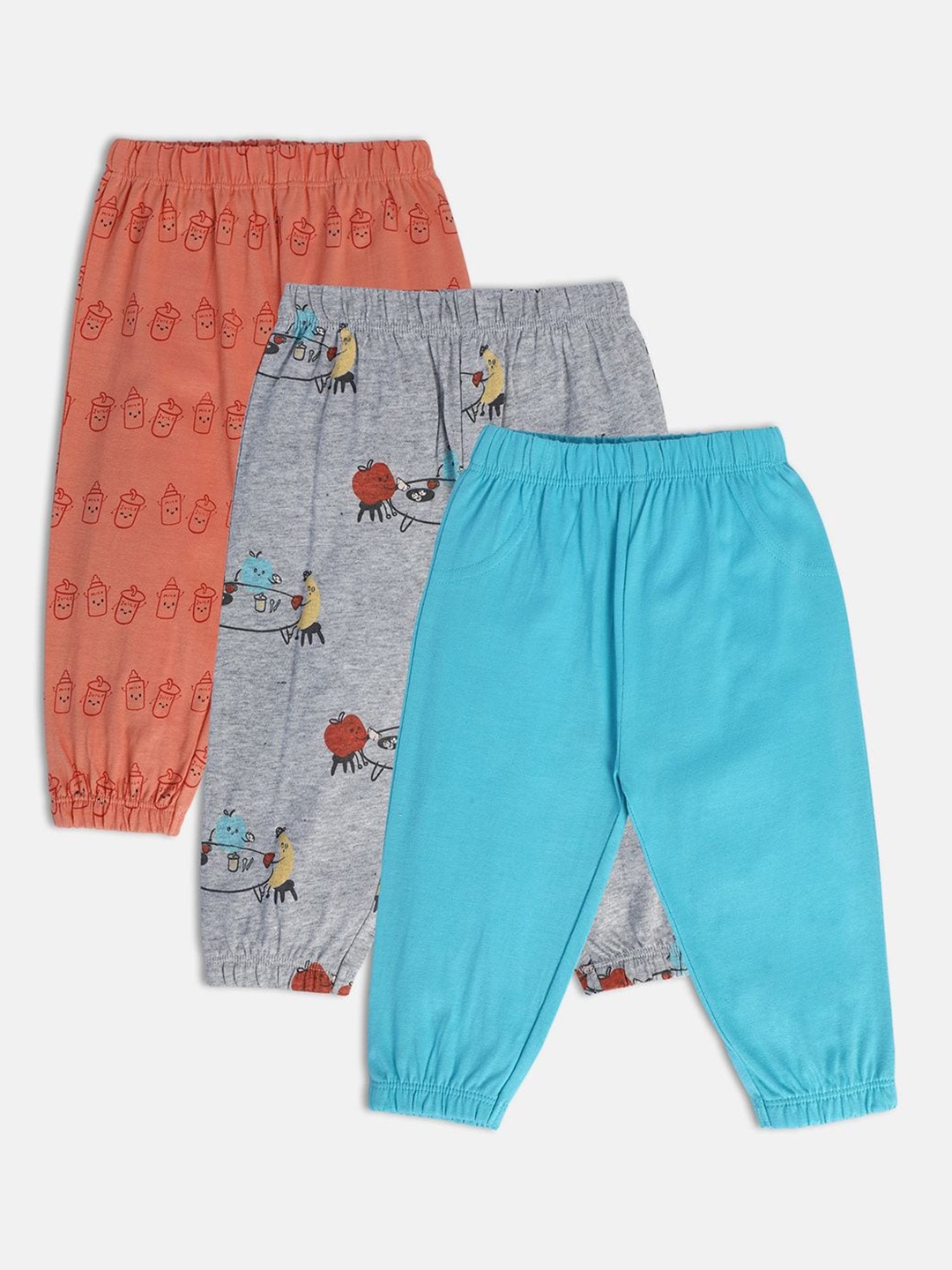 

MINI KLUB Boys Pack Of 3 Mid-Rise Printed Pure Cotton Joggers, Grey