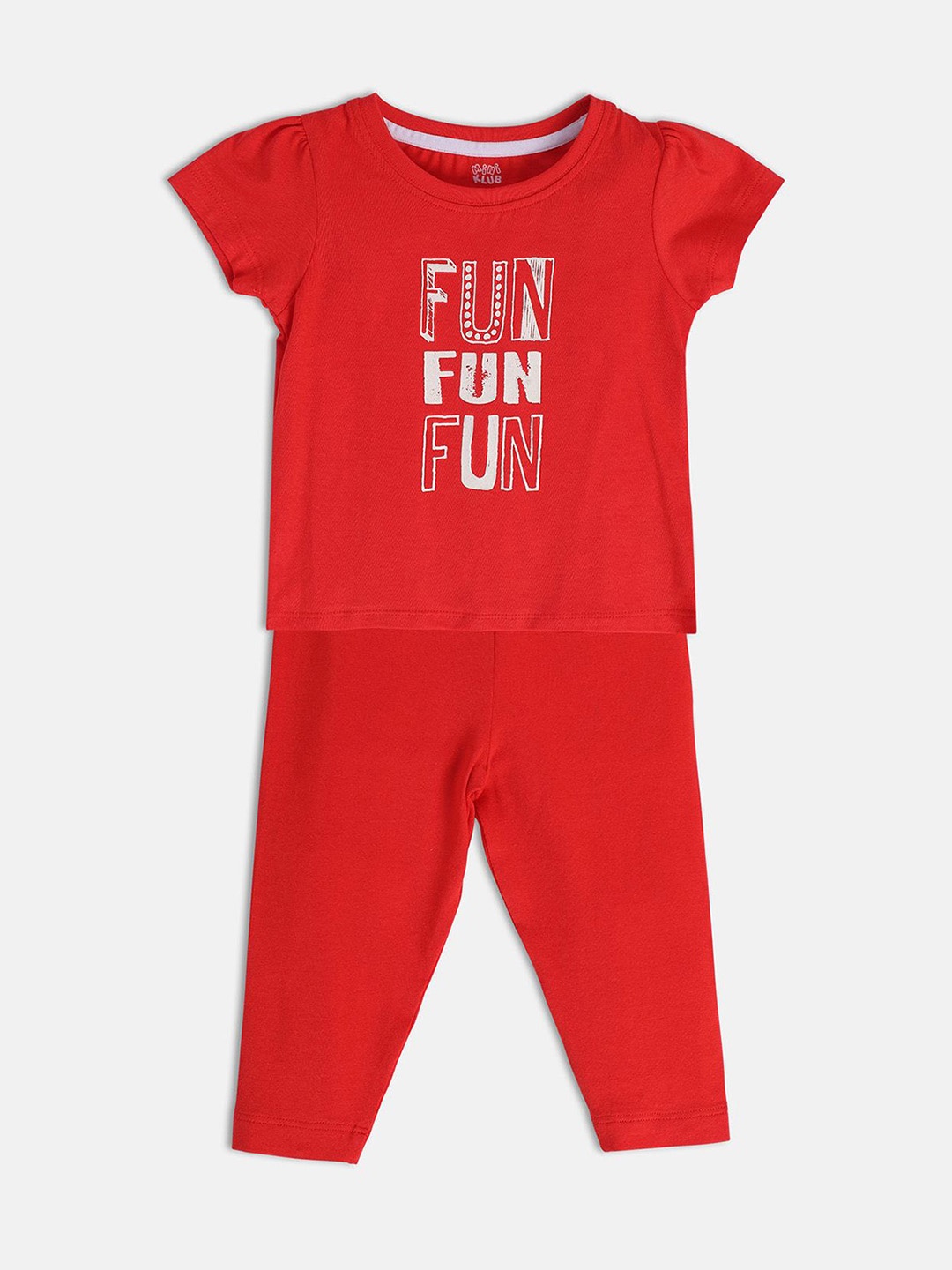 

MINI KLUB Girls Printed Pure Cotton T-shirt with Trousers, Red