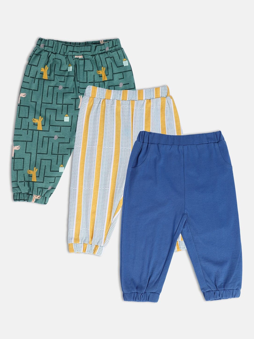 

MINI KLUB Boys Pack Of 3 Printed Easy Wash Pure Cotton Joggers, White