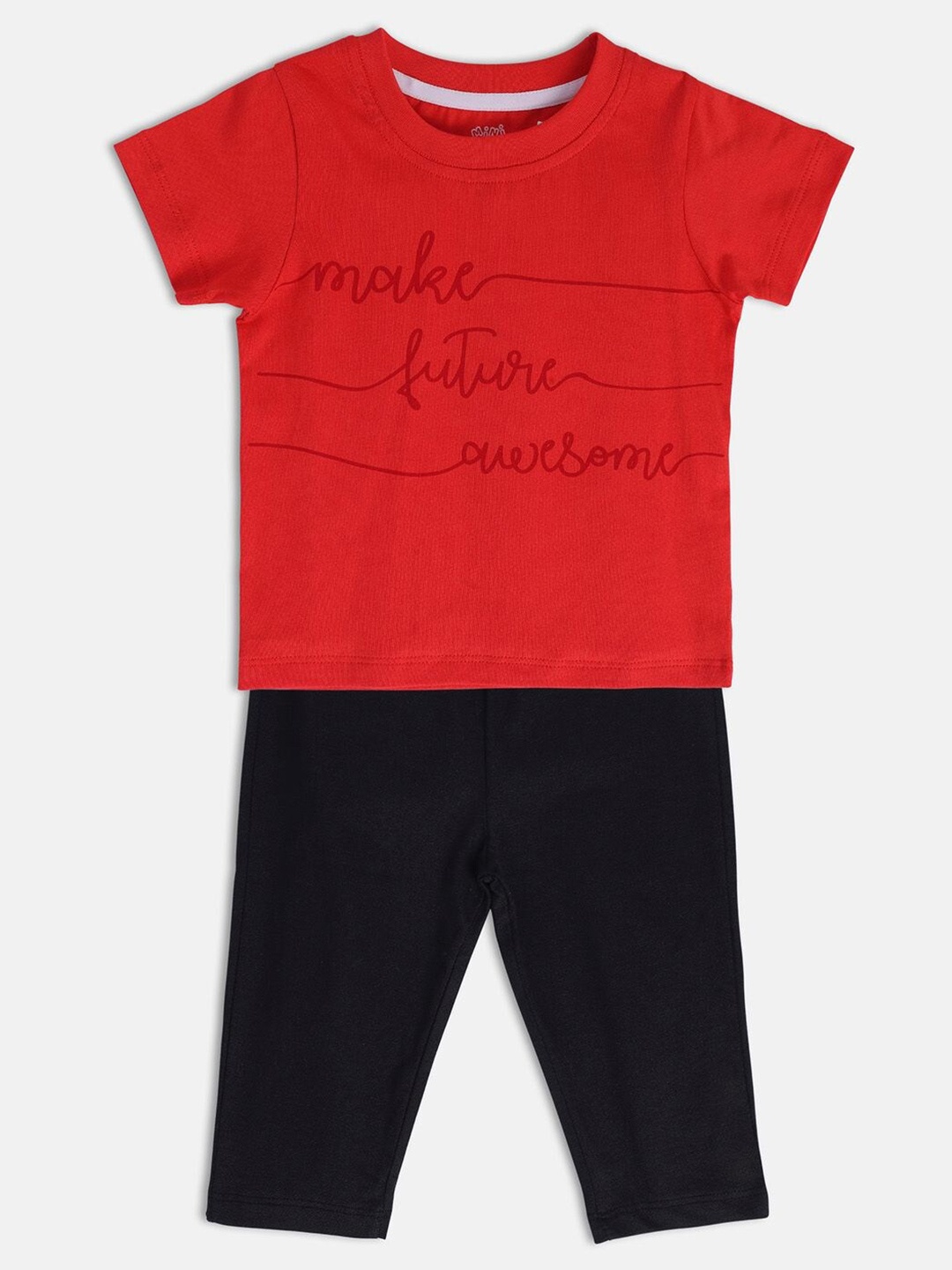 

MINI KLUB Boys Printed Pure Cotton T-shirt with Trousers, Red