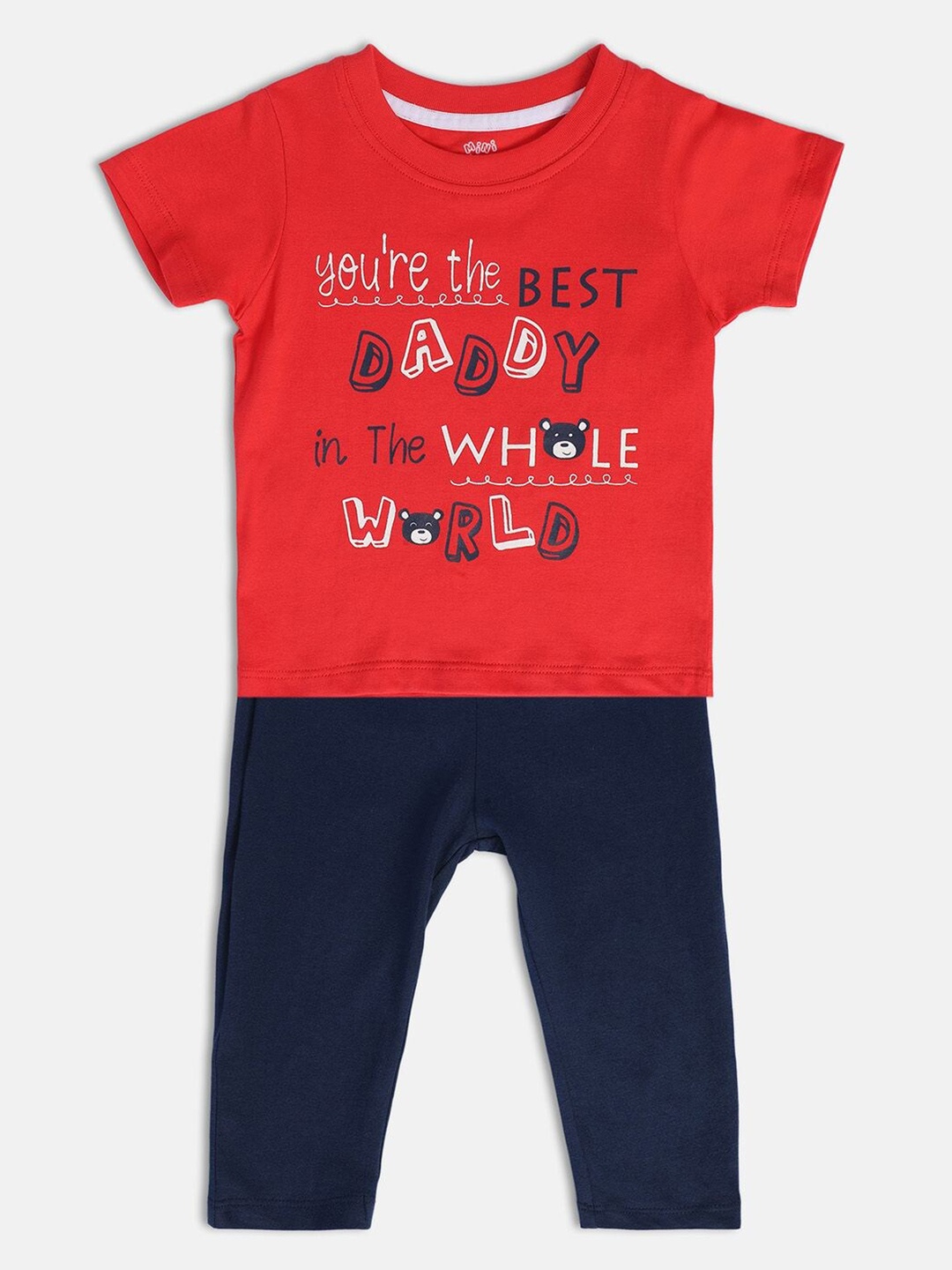 MINI KLUB Boys Printed Pure Cotton T-shirt with Trousers, Red