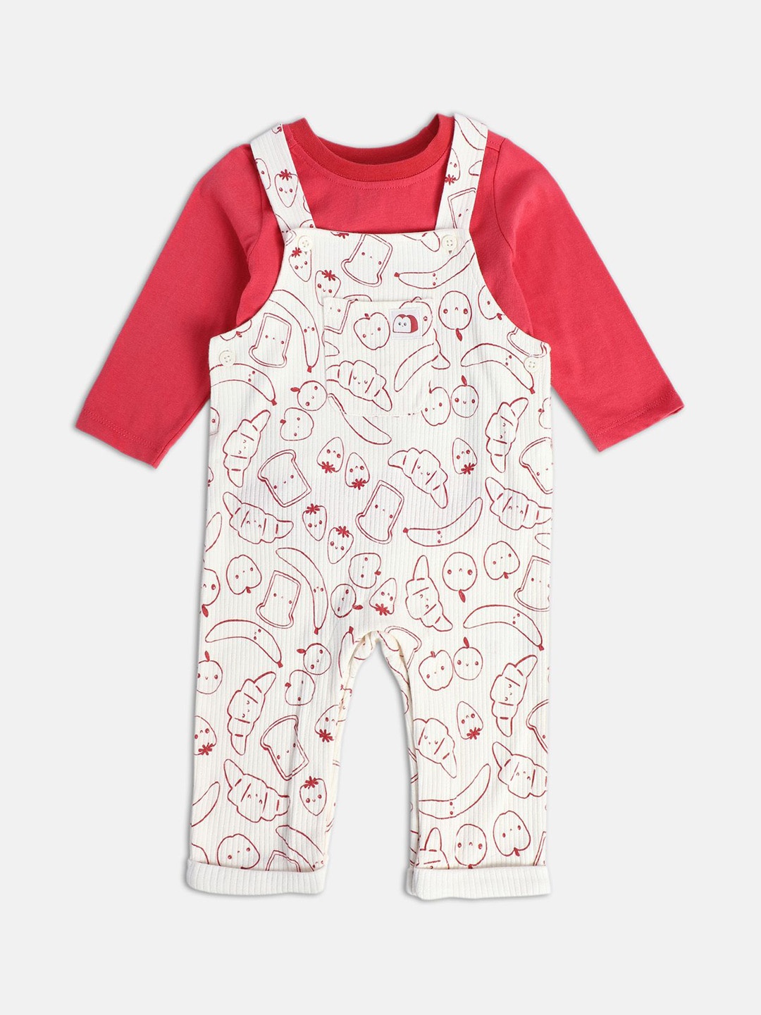 

MINI KLUB Infant Boys 2-Pcs Printed Cotton Dungaree With T-Shirt, White