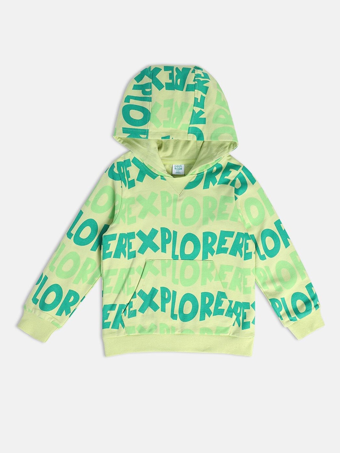 

MINI KLUB Boys Typography Printed Hooded Pullover, Green