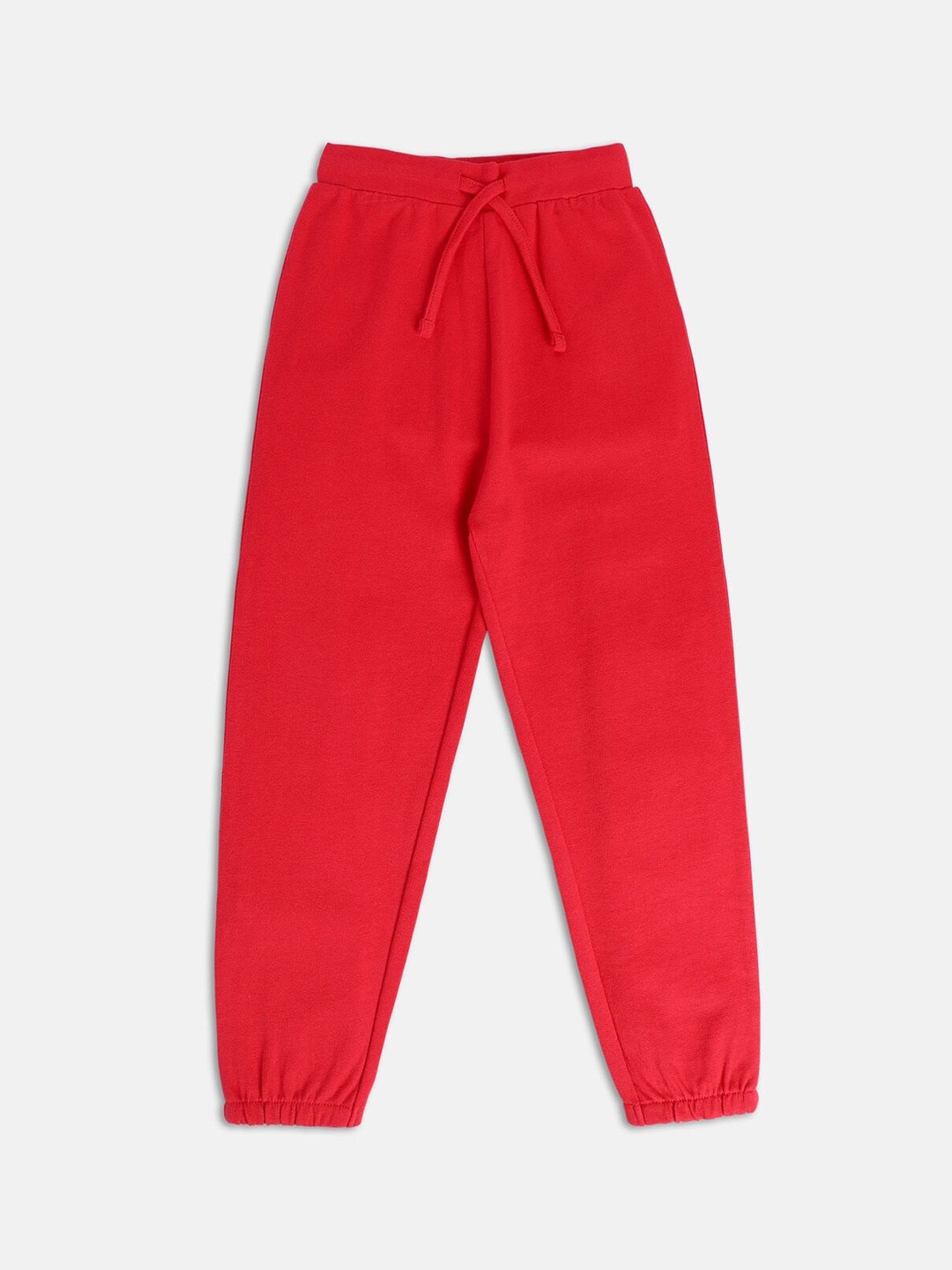 

MINI KLUB Girls Mid-Rise Easy Wash Cotton Joggers Trousers, Red
