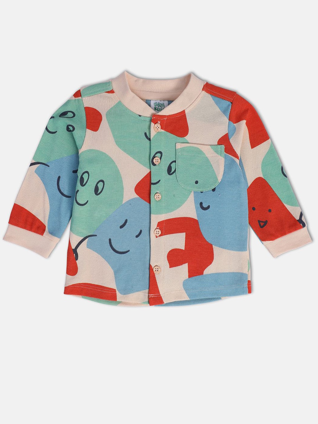 

MINI KLUB Boys Conversational Printed Mandarin Collar Casual Pure Cotton Shirt, Beige
