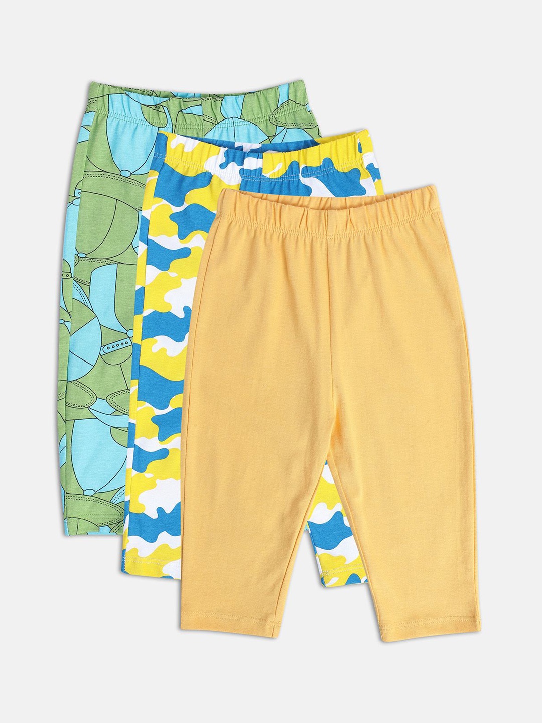 

MINI KLUB Boys Pack Of 3 Mid-Rise Conversational Printed Pure Cotton Joggers, Yellow