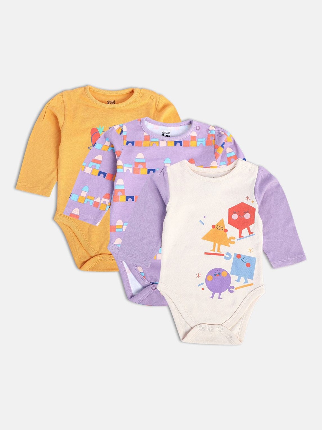 

MINI KLUB Infant Girls Pack Of 3 Printed Pure Cotton Bodysuit, Orange