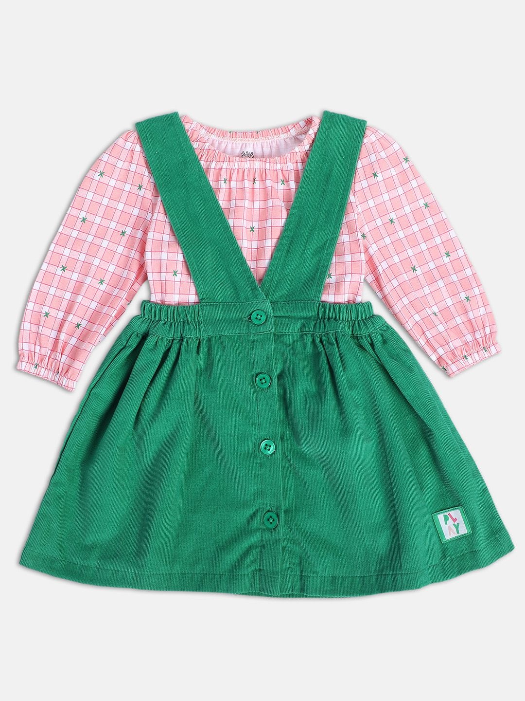 

MINI KLUB Infants Girls Pure Cotton Dungaree With Top, Green
