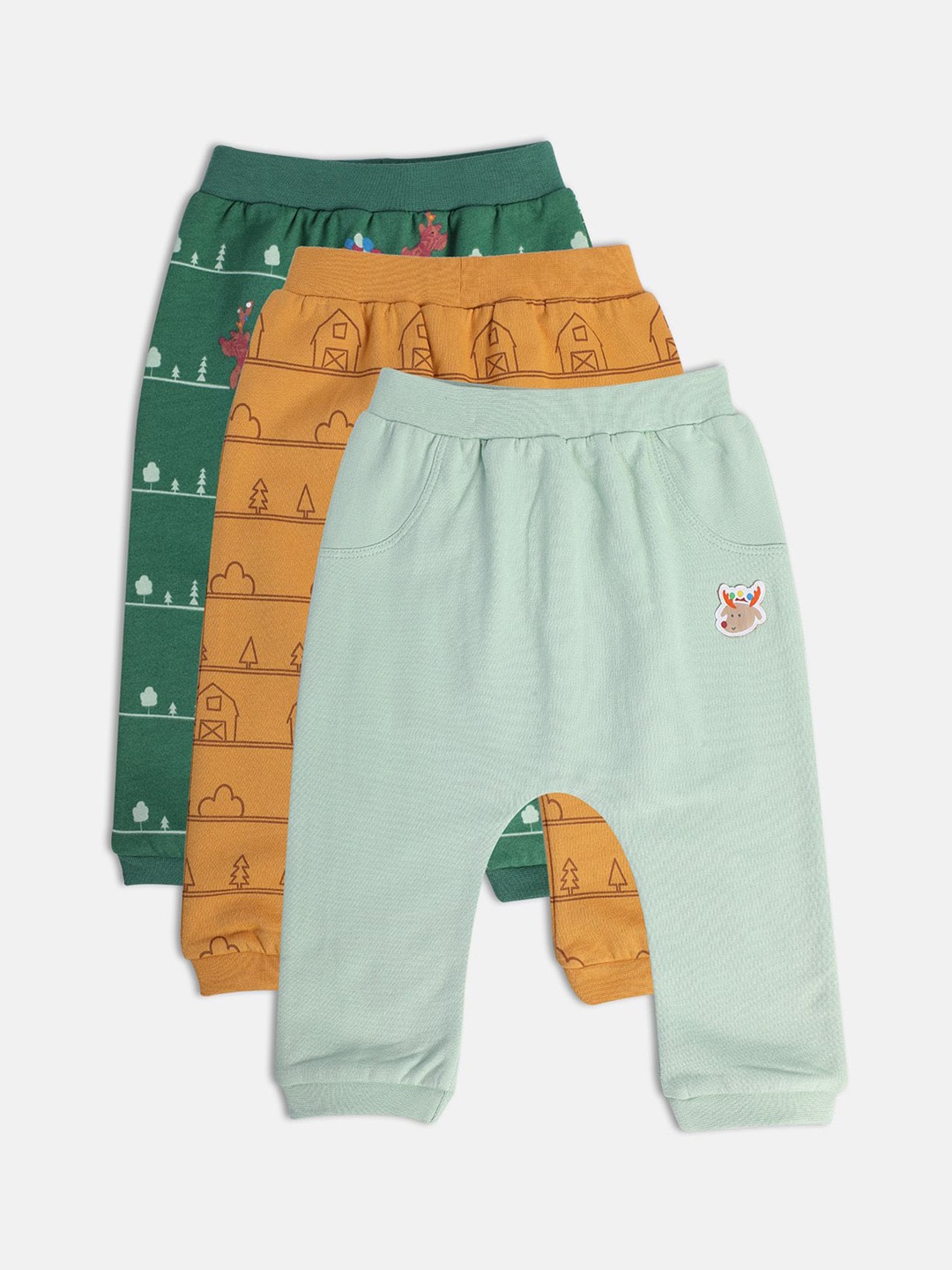 

MINI KLUB Boys Pack Of 3 Conversational Printed Pure Cotton Joggers, Mustard
