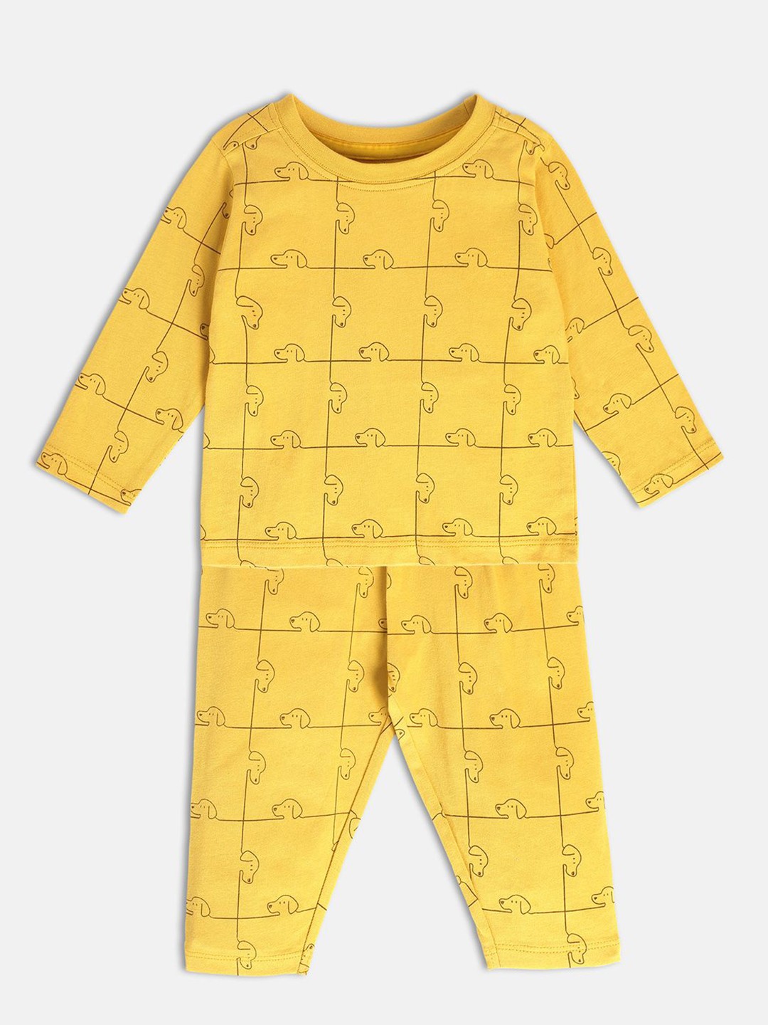

MINI KLUB Boys Printed Pure Cotton T-shirt with Trousers, Yellow