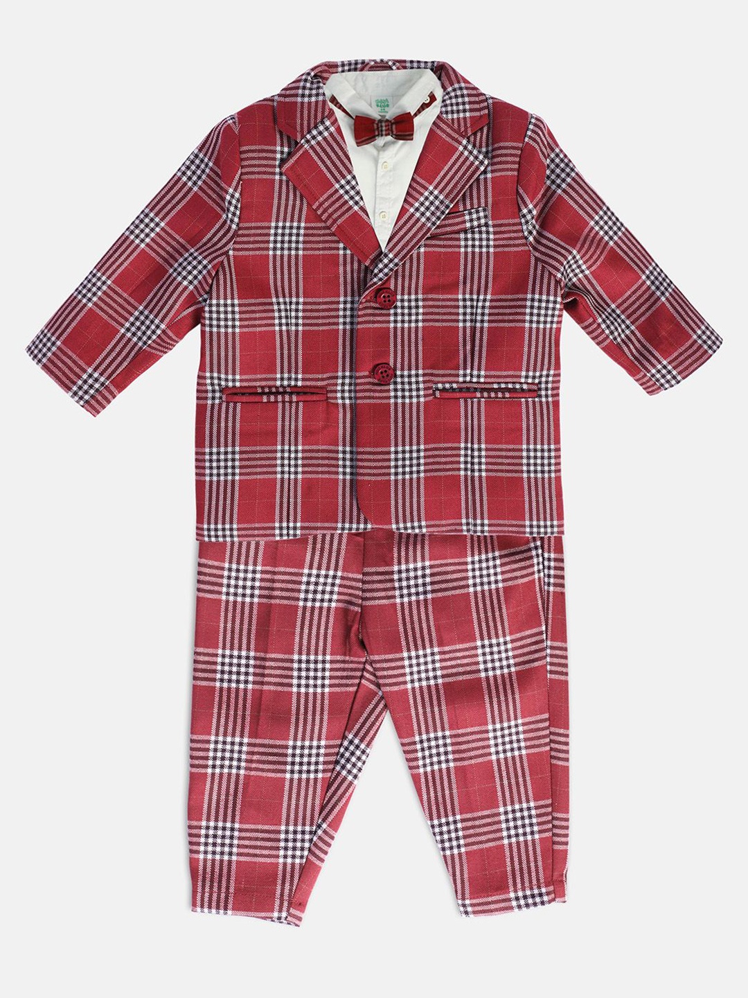 MINI KLUB Infant Boys Checked Shirt Collar Pure Cotton Clothing Set, Maroon