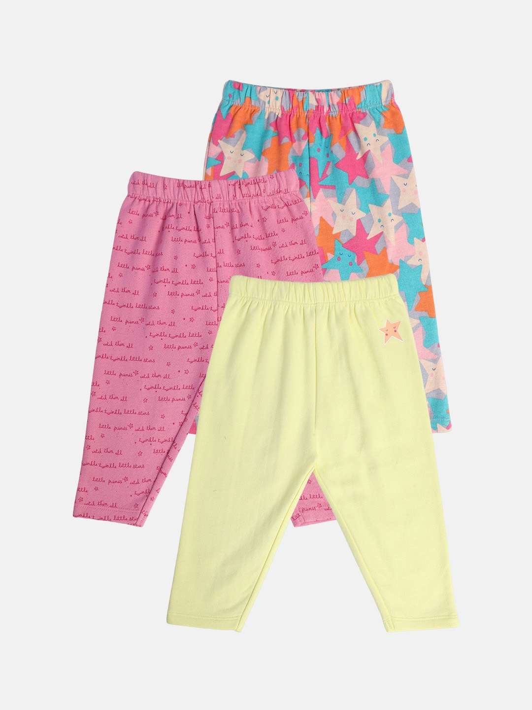 

MINI KLUB Infant Girls Pack Of 3 Mid-Rise Straight Lounge Pants, Yellow