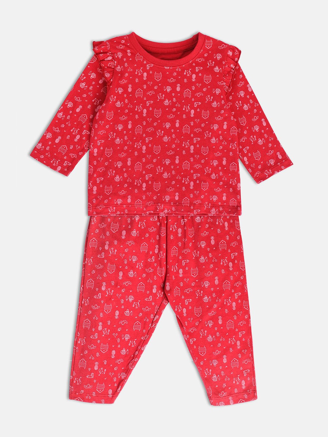 

MINI KLUB Infants Girls Printed Pure Cotton Top with Trousers, Red