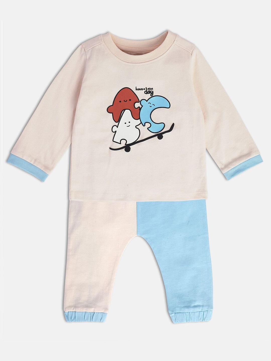 

MINI KLUB Infants Boys Printed Pure Cotton T-shirt with Trousers, Beige