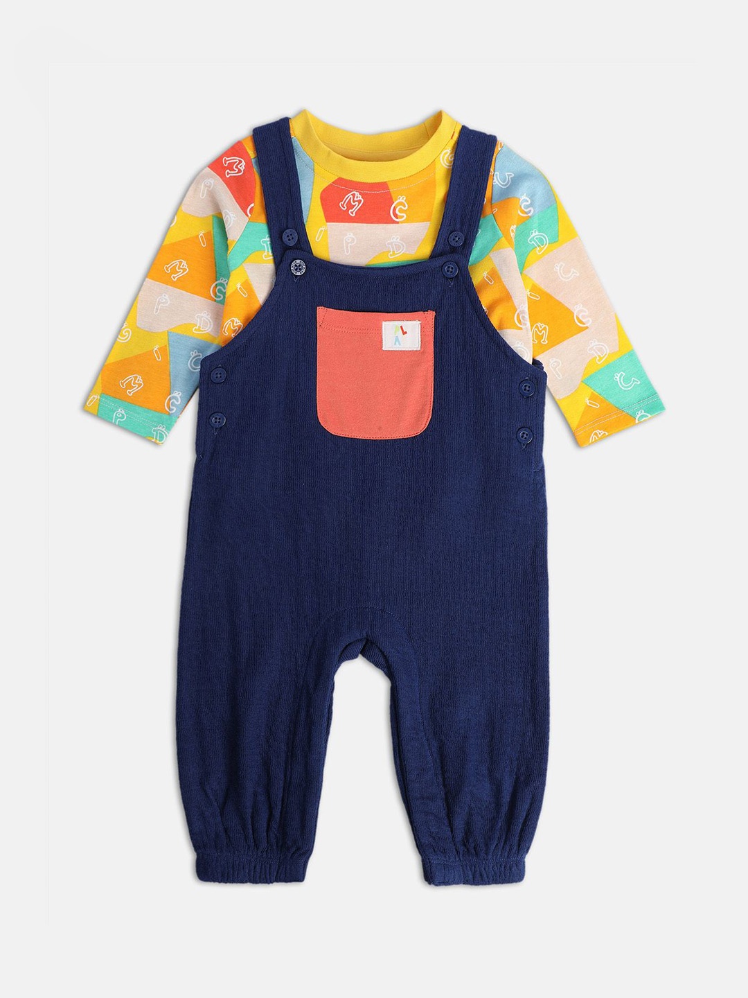 

MINI KLUB infant Boys Printed Pure Cotton Dungaree With T-Shirt, Blue