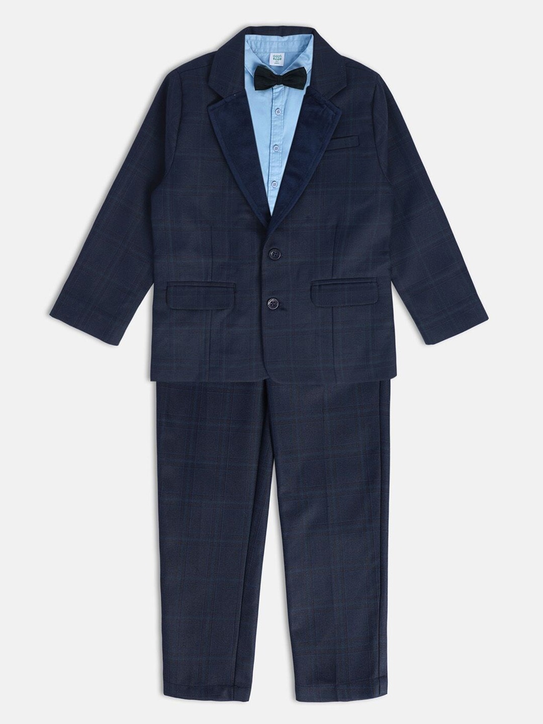 MINI KLUB Boys Checked Shirt Collar Pure Cotton Clothing Set, Navy blue