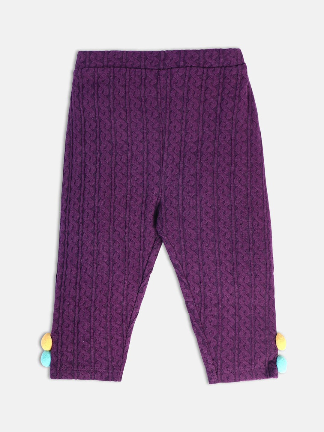 MINI KLUB Infants Girls Self Design Easy Wash Pure Cotton Trousers, Purple