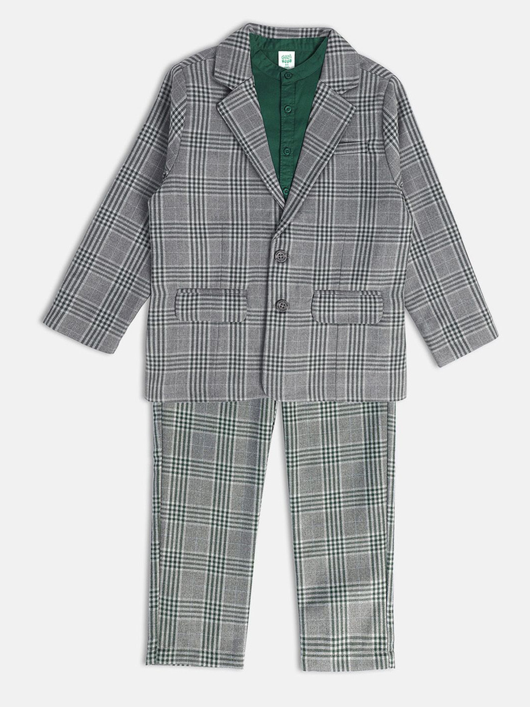 

MINI KLUB Boys Checked Shirt Collar Pure Cotton Clothing Set, Grey